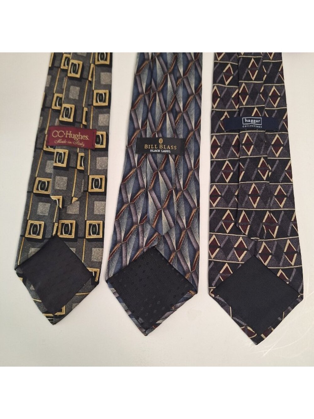 LOT OF (3) 100% SILK NECKTIES BILL BLASS BLACK LABEL CC HUGHES ITALY HAGGAR EUC